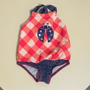 Badaboom Baby Girl Ladybug Gingham One-Piece Swimsuit 6M